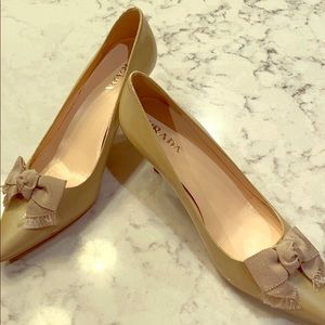 Prada nude patent leather kitten heels